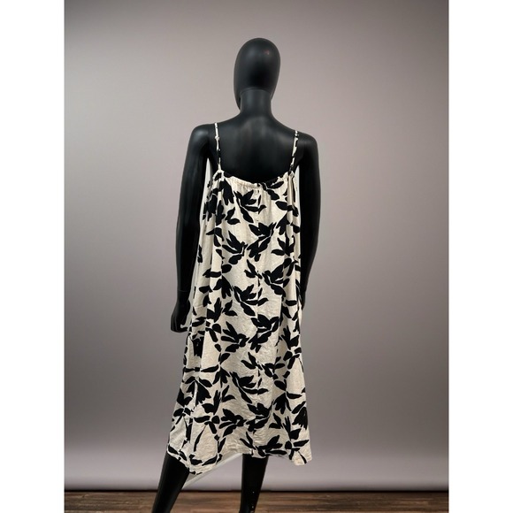 A New Day Linen Blend‎ Black White Floral Midi Dress Size XXL Pockets - Picture 4 of 9